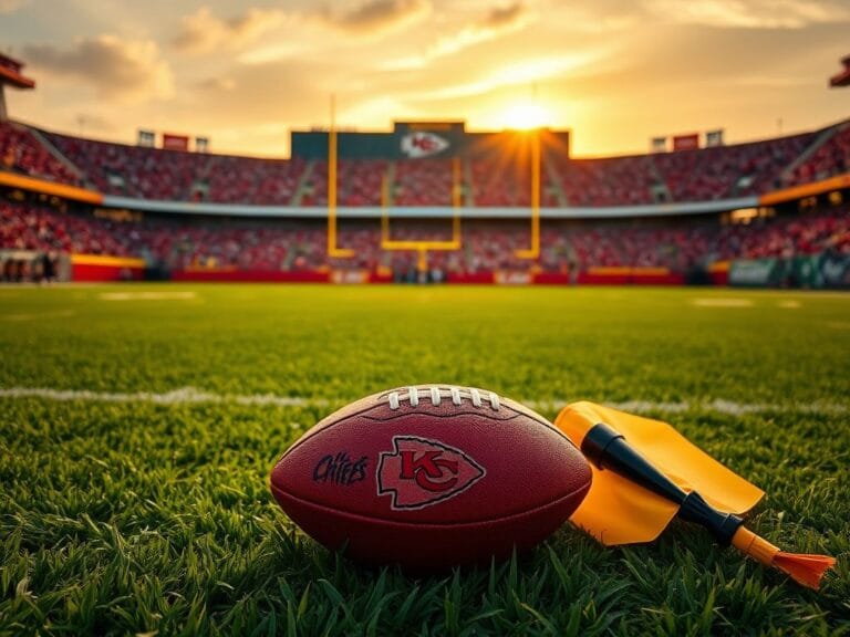 Flick International Close-up of a football on the ground at the 1-yard line with a penalty flag nearby