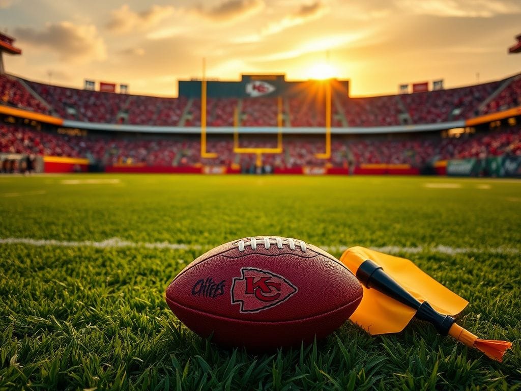 Flick International Close-up of a football on the ground at the 1-yard line with a penalty flag nearby
