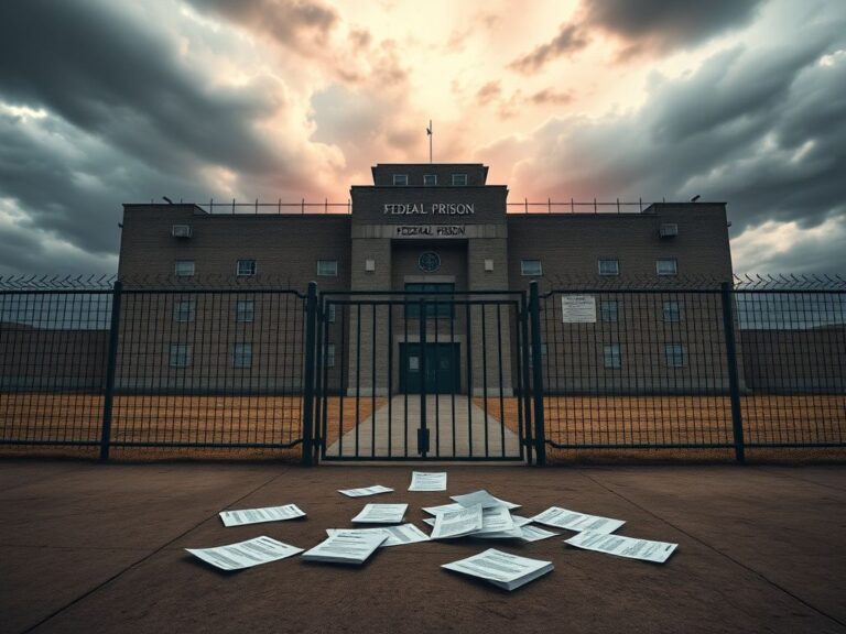 Flick International Digital rendering of a federal prison in Texas with high-security fencing and a weathered brick façade