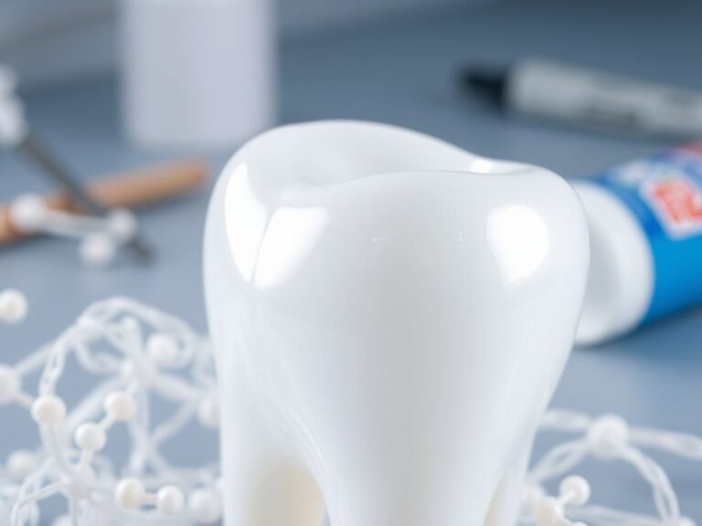 Flick International Close-up view of a healthy tooth with bright enamel, displayed alongside human hair strands symbolizing keratin