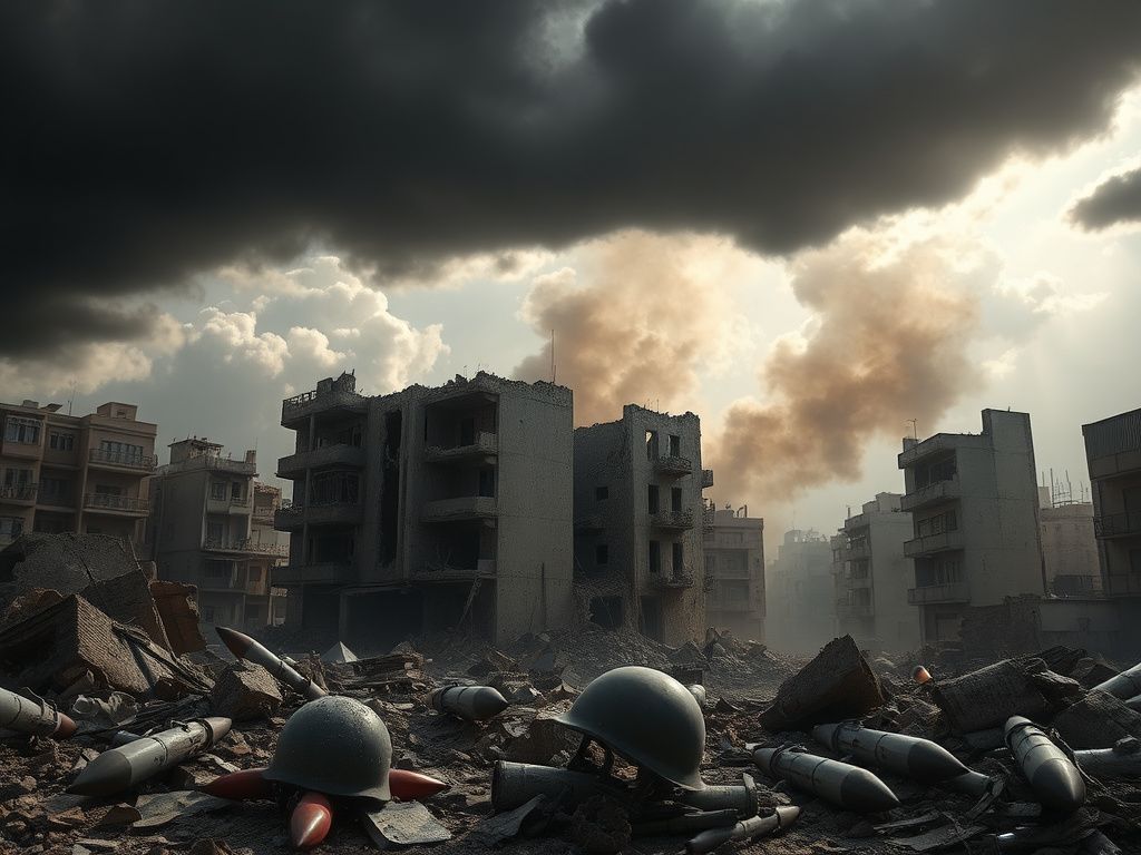 Flick International Aftermath of a military strike in Beirut showcasing a partially destroyed building and rising smoke