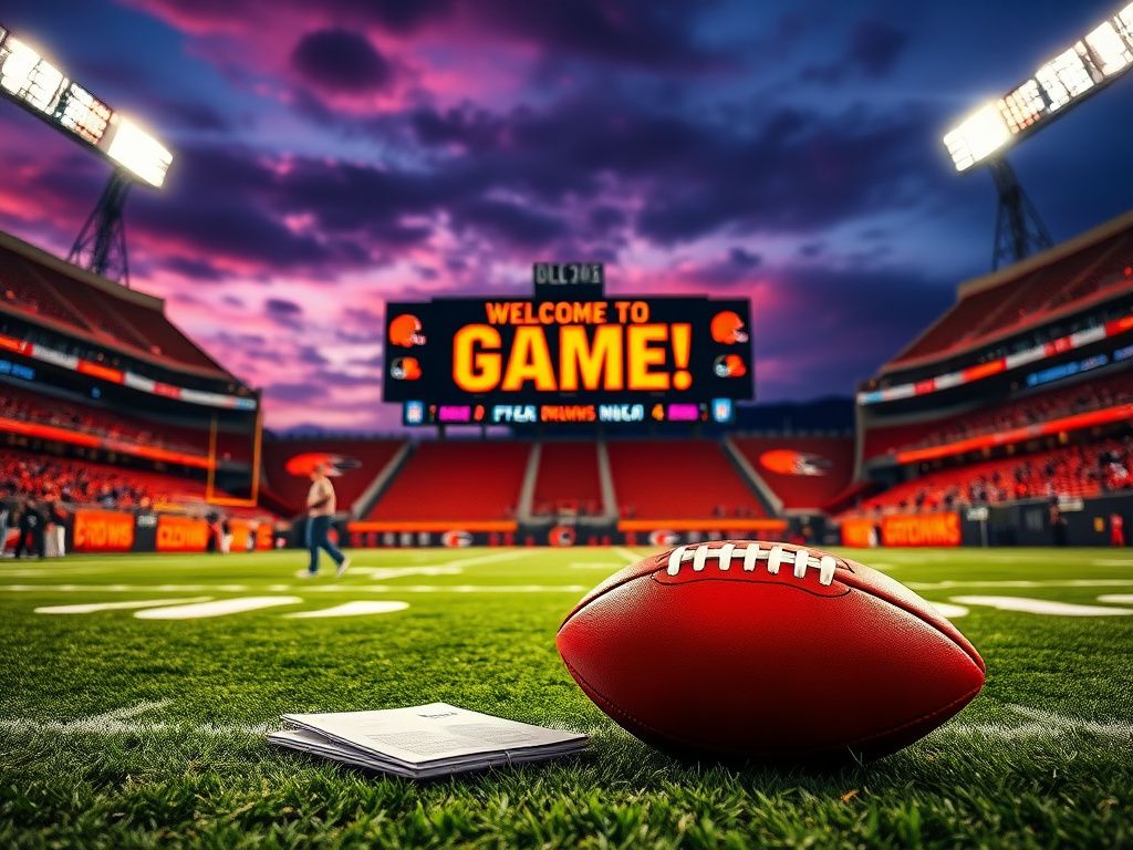Flick International Dynamic scene at NFL stadium with Cleveland Browns colors before game