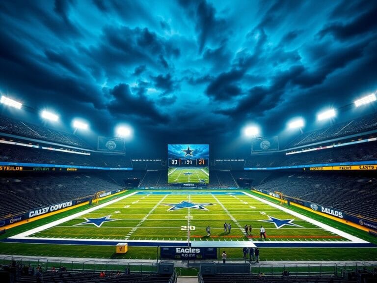 Flick International Dramatic football stadium scene at night featuring Cowboys vs Eagles matchup