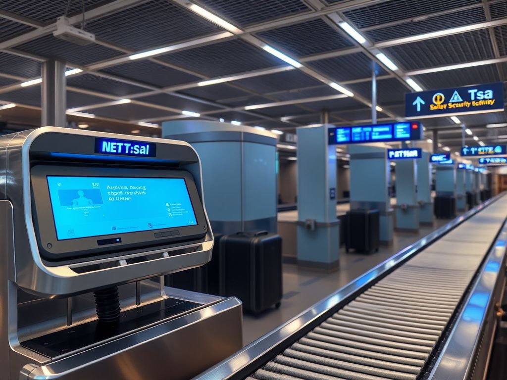 Flick International Modern airport security checkpoint with advanced TSA scanning equipment