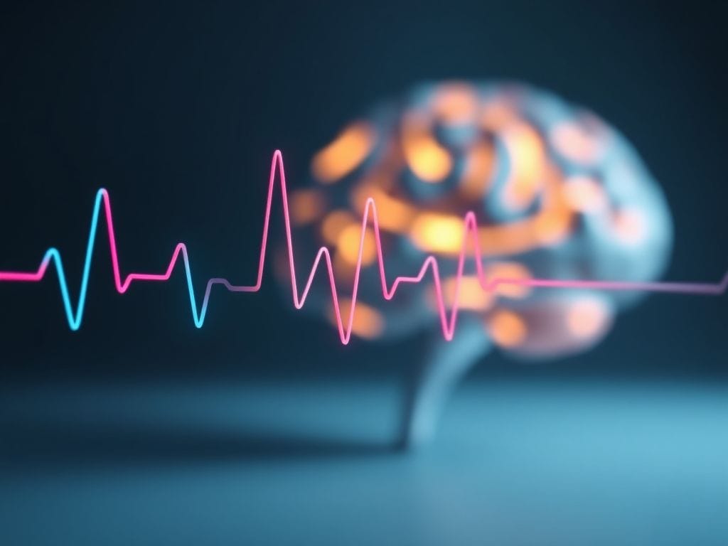 Flick International Abstract representation of a heartbeat waveform symbolizing blood pressure fluctuations impacting brain health.