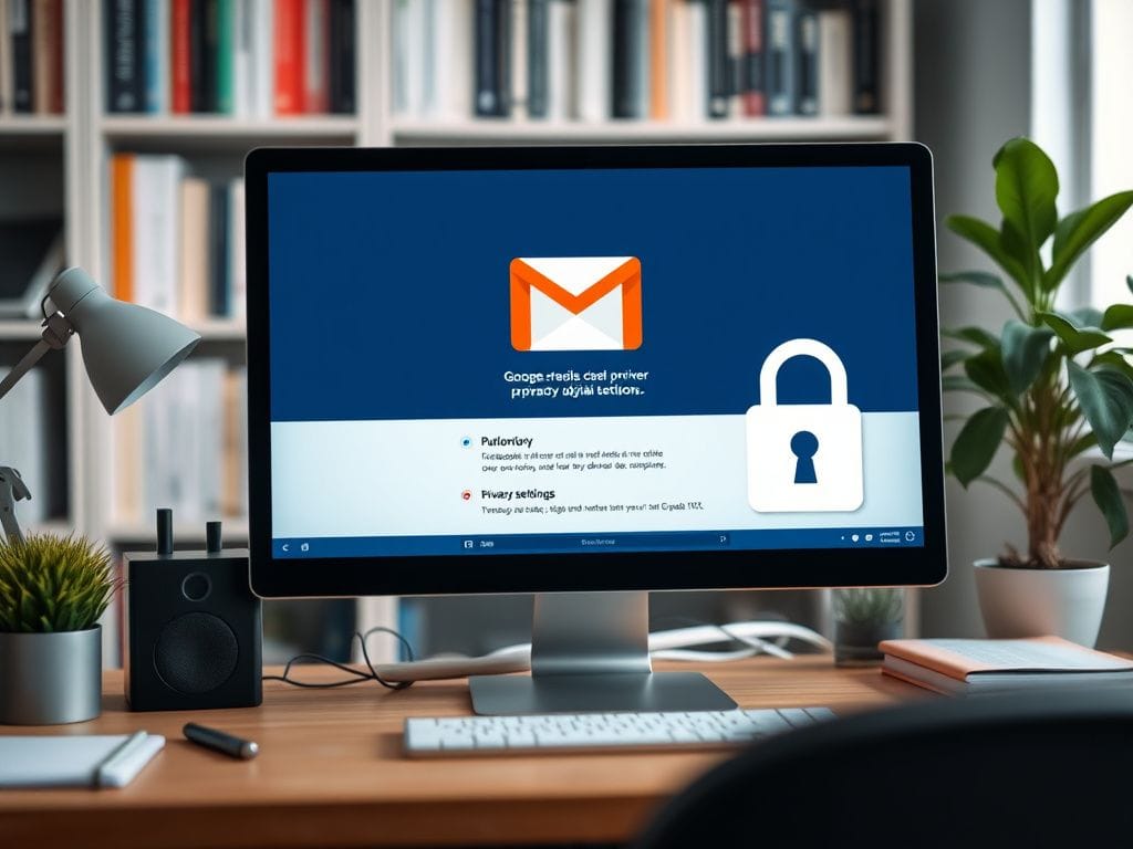 Flick International Close-up view of a digital workspace featuring Gmail privacy settings on a computer screen