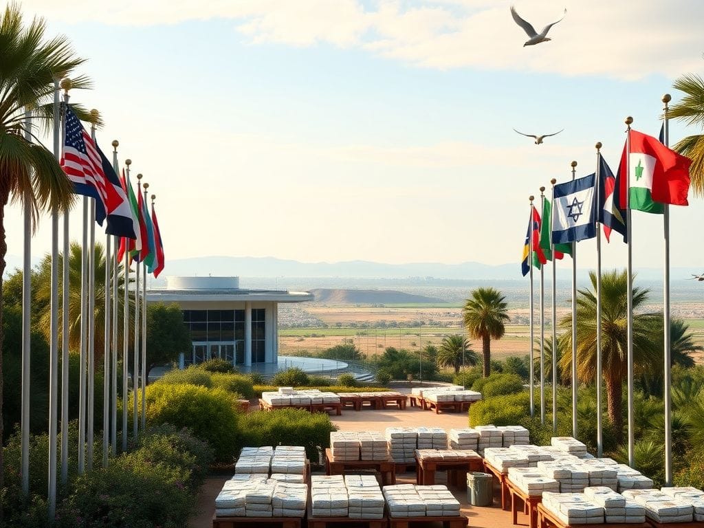 Flick International Serene view of the U.S.-led Civil-Military Coordination Center in Israel surrounded by greenery and blue skies