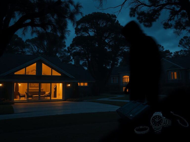 Flick International Dark suburban neighborhood at dusk showing signs of intrusion