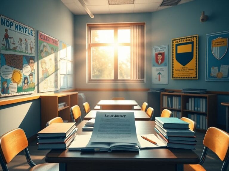 Flick International A colorful classroom with educational posters and a cluttered desk symbolizing parental advocacy