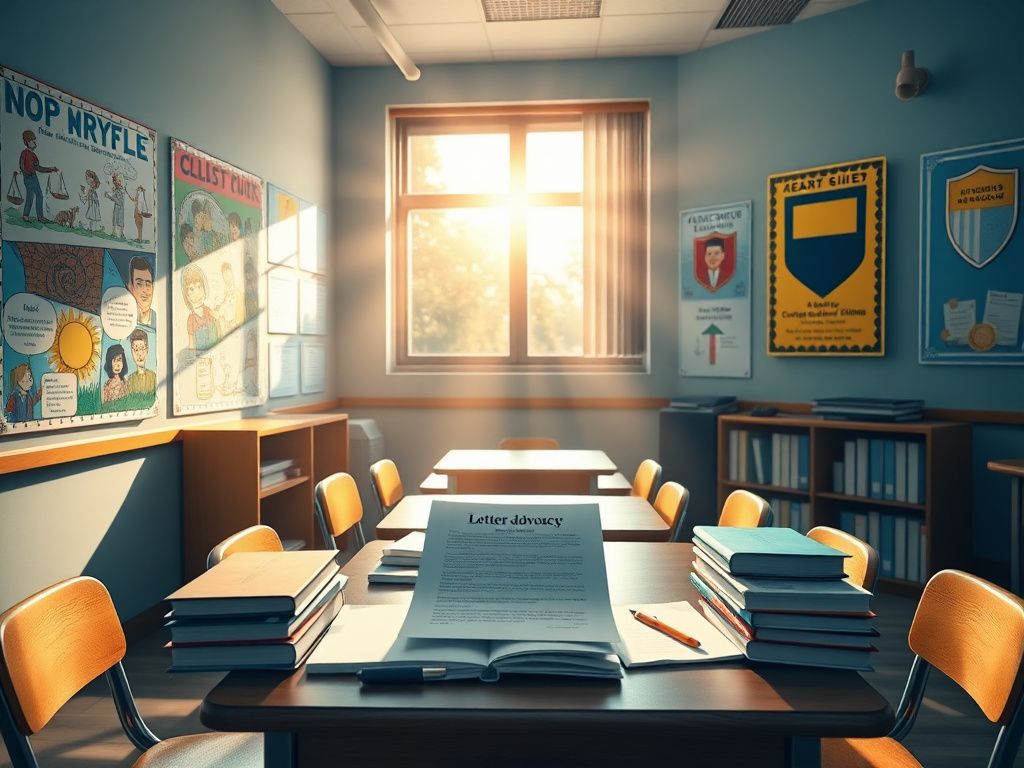 Flick International A colorful classroom with educational posters and a cluttered desk symbolizing parental advocacy