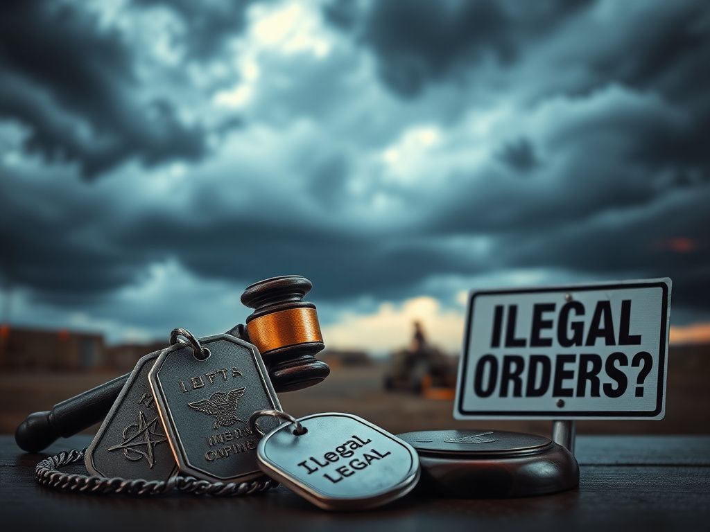 Flick International Military dog tags and gavel symbolize tension in military legality