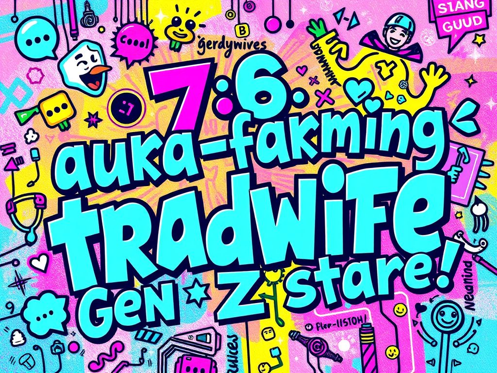 Flick International Colorful graffiti-style artwork showcasing modern slang terms like '6-7' and 'tradwife'