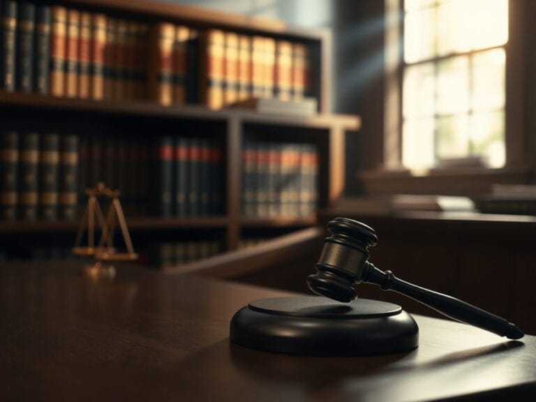 Flick International A gavel resting on a wooden bench in a solemn courtroom setting