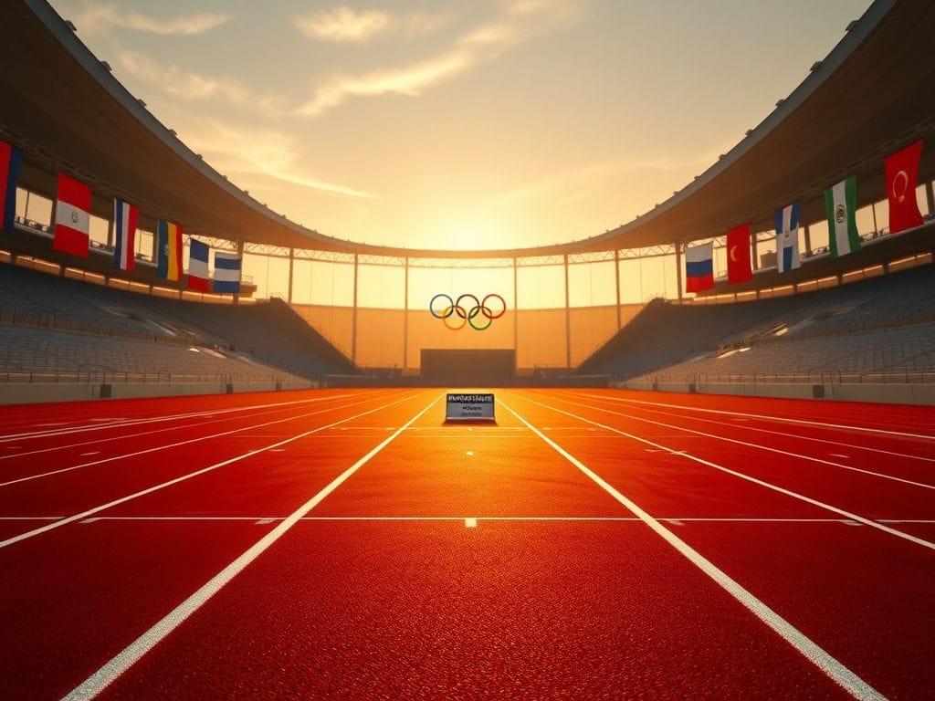 Flick International Dramatic scene of an empty Olympic stadium with a 'Biological Males Prohibited' sign