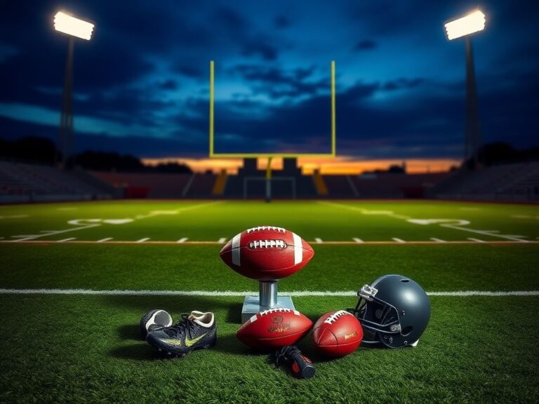 Flick International A pristine football on a kicking tee at twilight in an empty stadium