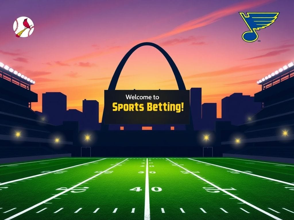 Flick International Stylized silhouette of a football stadium in St. Louis against a twilight sky