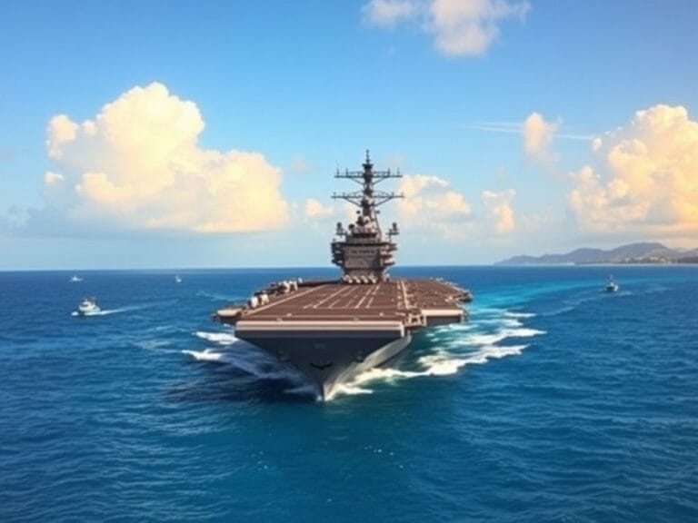 Flick International USS Gerald R. Ford aircraft carrier navigating the Caribbean waters