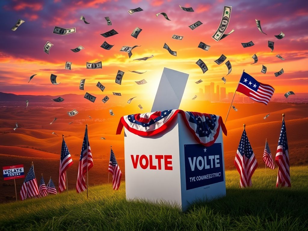 Flick International A large ballot box draped in American flags with campaign signs for Republicans and Democrats in Tennessee's 7th district