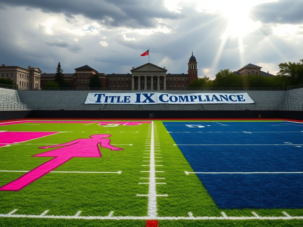 Flick International A divided sports field representing men's and women's sports with contrasting colors and textures