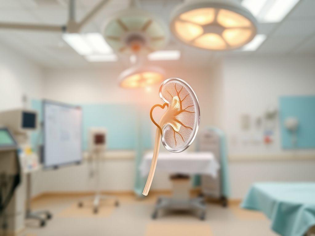 Flick International Serene hospital setting featuring a clear glass kidney symbolizing organ donation
