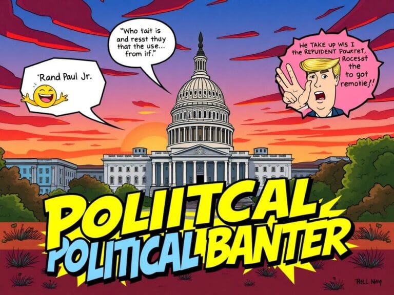 Flick International Cartoonish depiction of the U.S. Capitol building with speech bubbles referencing Thomas Massie and Donald Trump