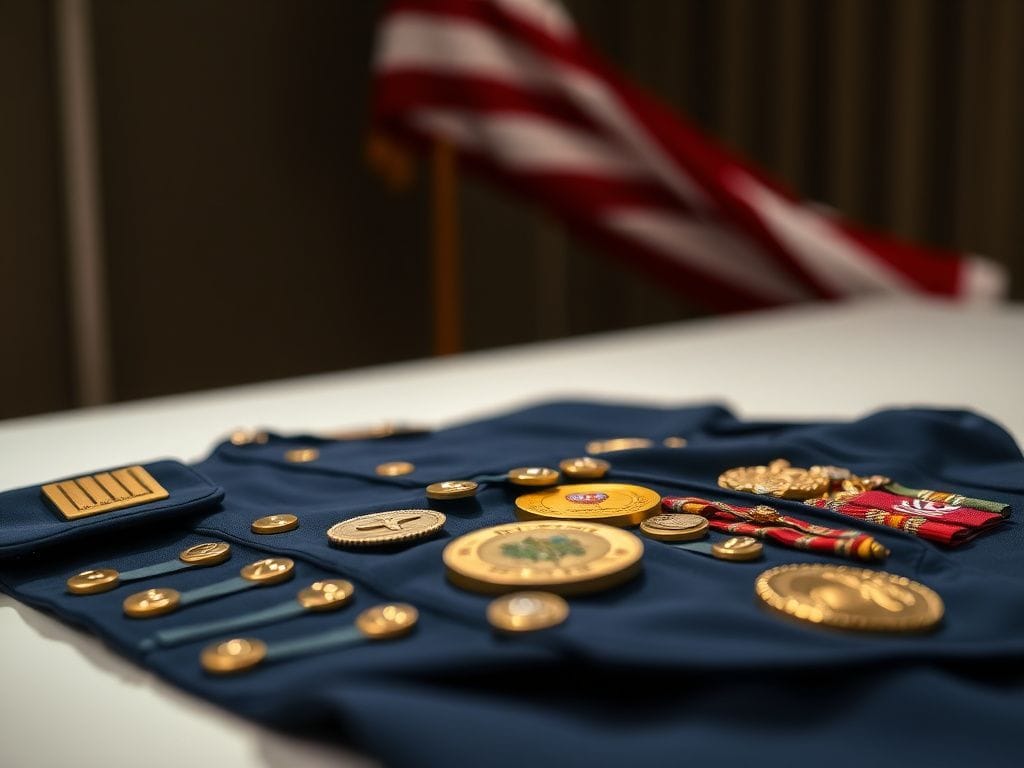 Flick International Close-up of a disordered military uniform with medals and insignia