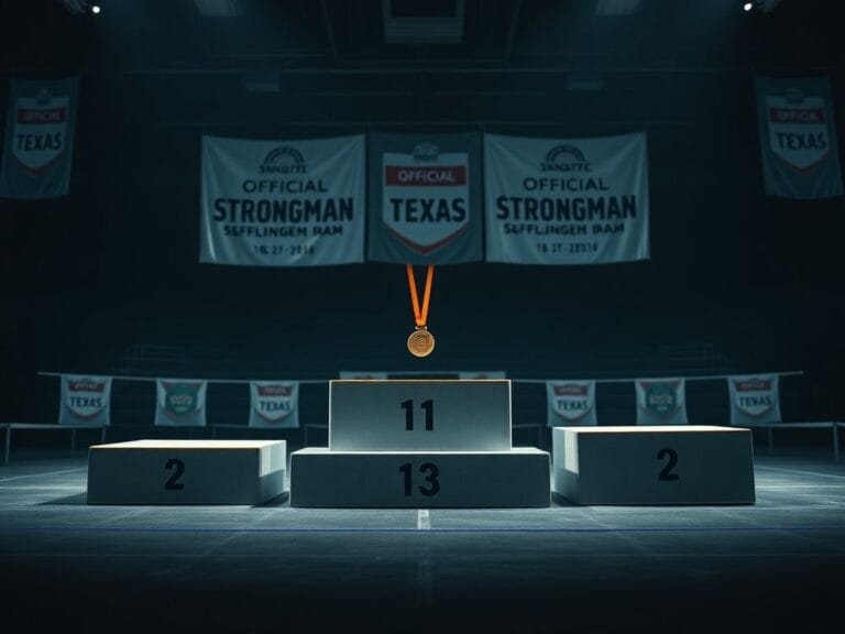 Flick International Dramatic scene of a weightlifting competition with empty podiums in Texas