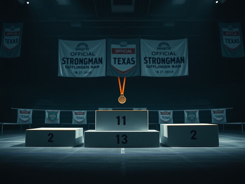 Flick International Dramatic scene of a weightlifting competition with empty podiums in Texas