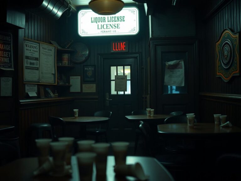 Flick International Dimly lit bar interior showcasing empty tables and scattered plastic cups, symbolizing the aftermath of an underage drinking raid.