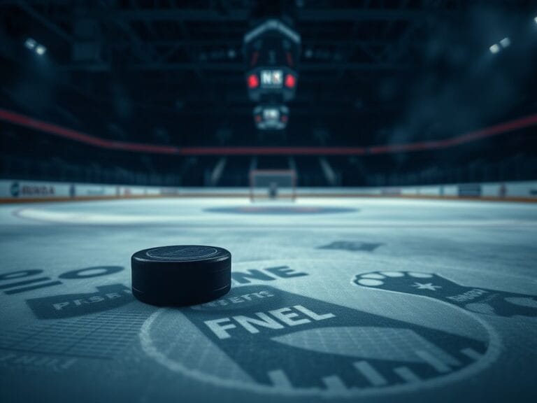 Flick International hockey puck on rink surface with betting slips in the background