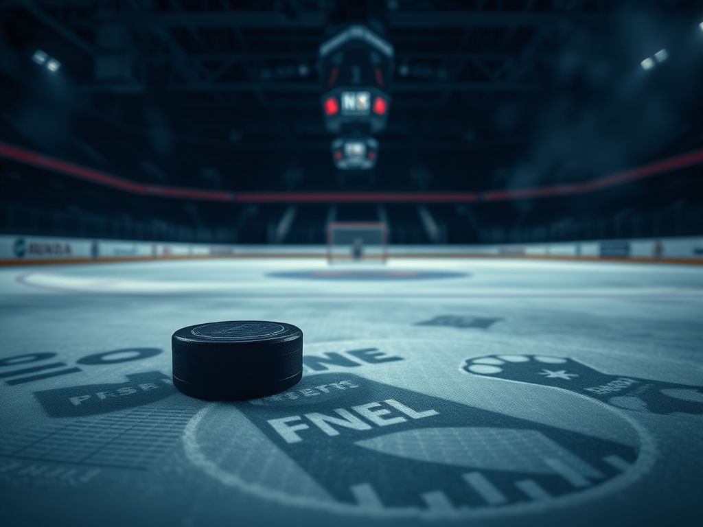 Flick International hockey puck on rink surface with betting slips in the background