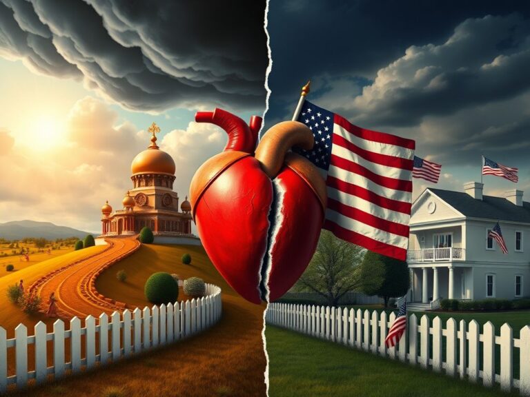 Flick International A split landscape depicting contrasting cultural and political ideologies