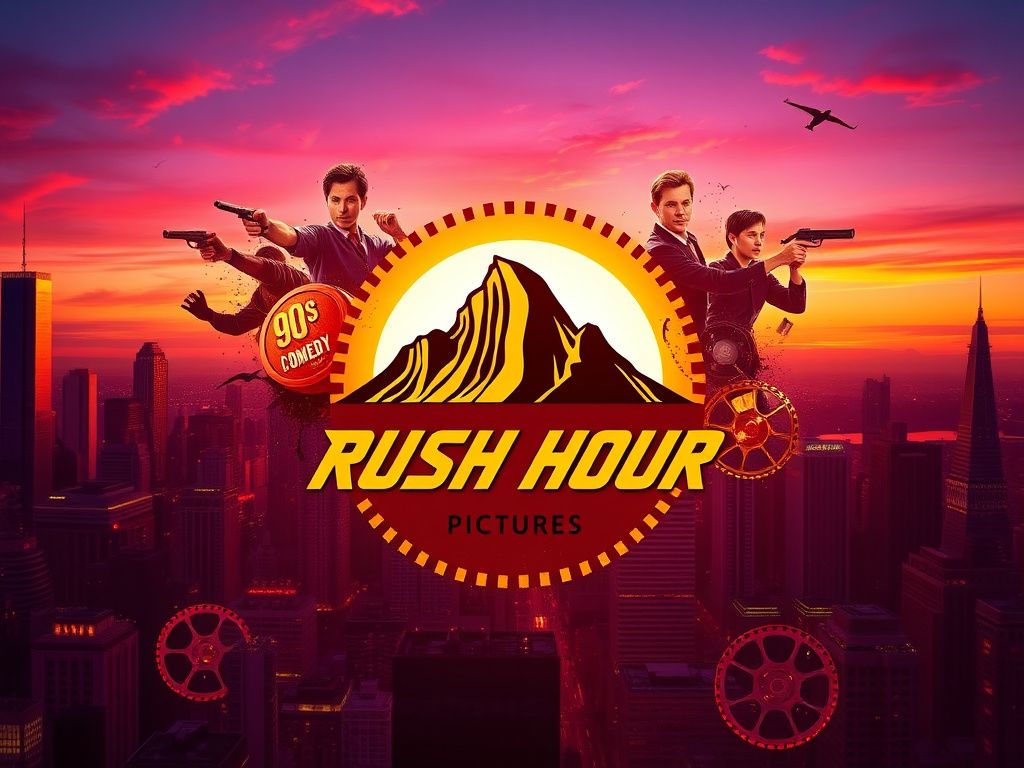 Flick International Vibrant city skyline at dusk with Paramount logo