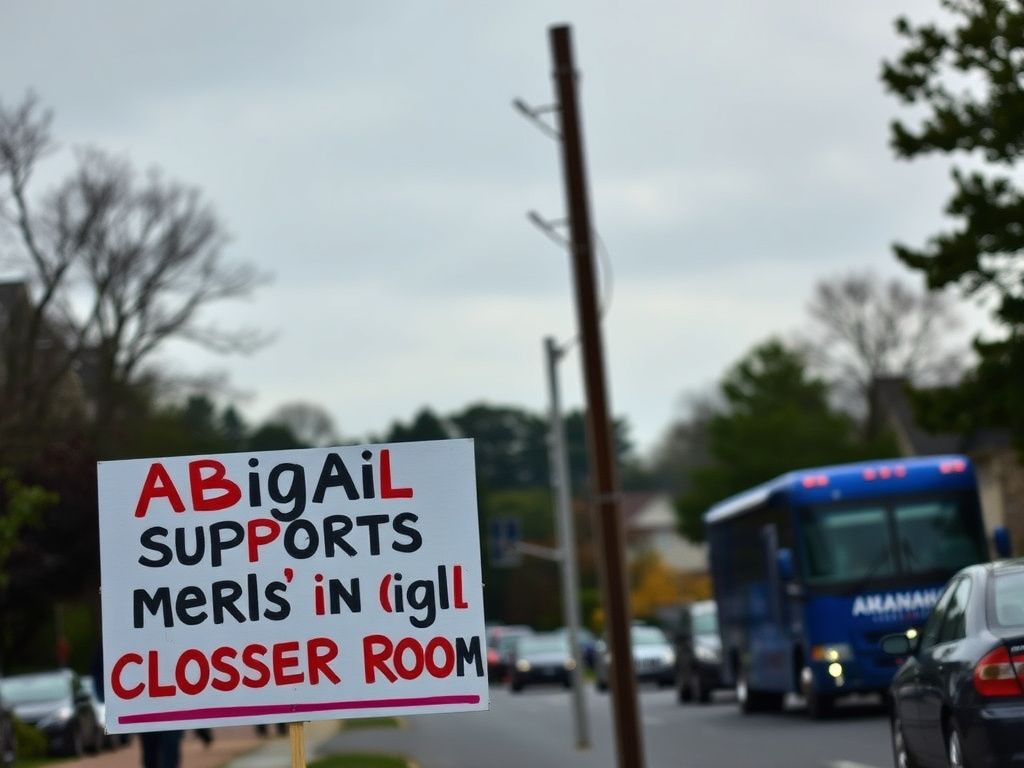 Flick International Protest sign against Abigail Spanberger's transgender bathroom policy in Annandale, Virginia