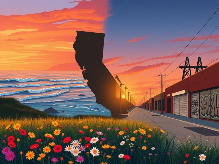 Flick International A picturesque California landscape contrasting natural beauty with urban challenges