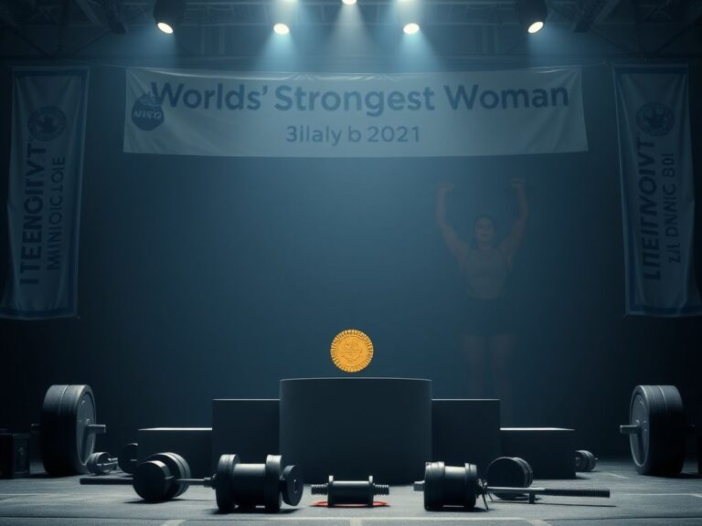 Flick International Empty podium at a strength competition with a gold medal symbolizing victory