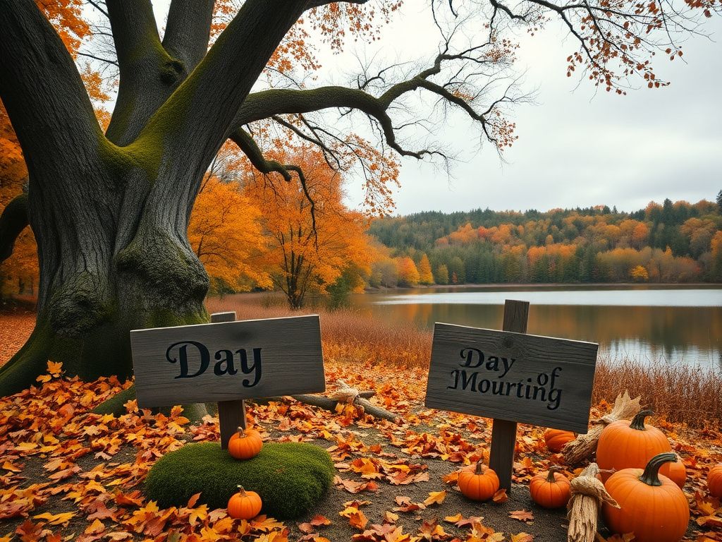 Flick International Serene autumn landscape featuring a fallen oak tree surrounded by colorful fall foliage and a lake