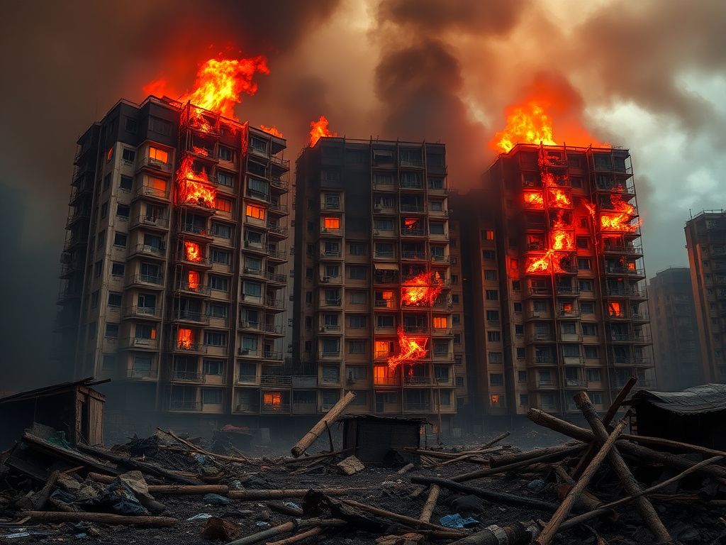 Flick International Dramatic image of a Hong Kong housing complex engulfed in flames
