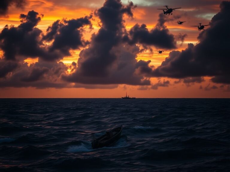 Flick International Aerial view of a small boat in the turbulent Caribbean sea at dusk