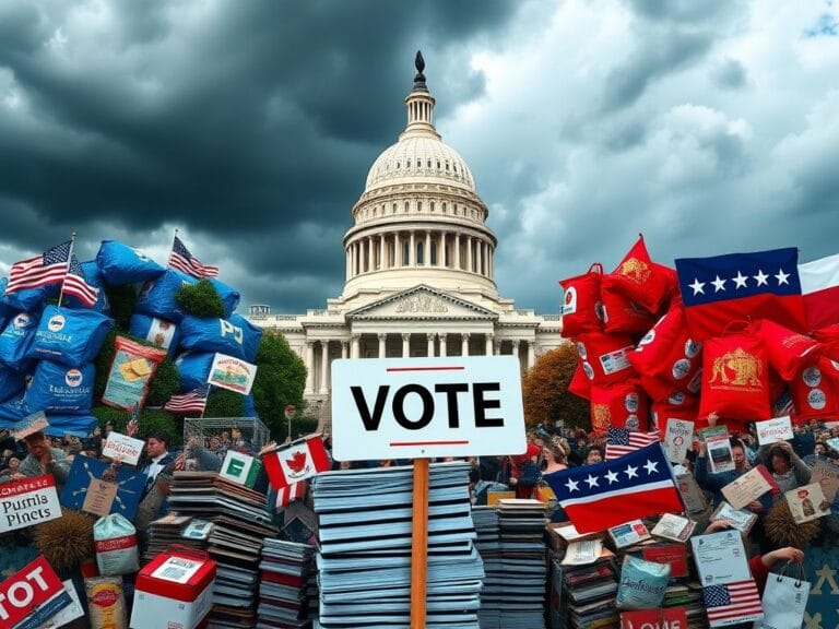Flick International United States Capitol building surrounded by voting ballots and political symbols representing a midterm election clash