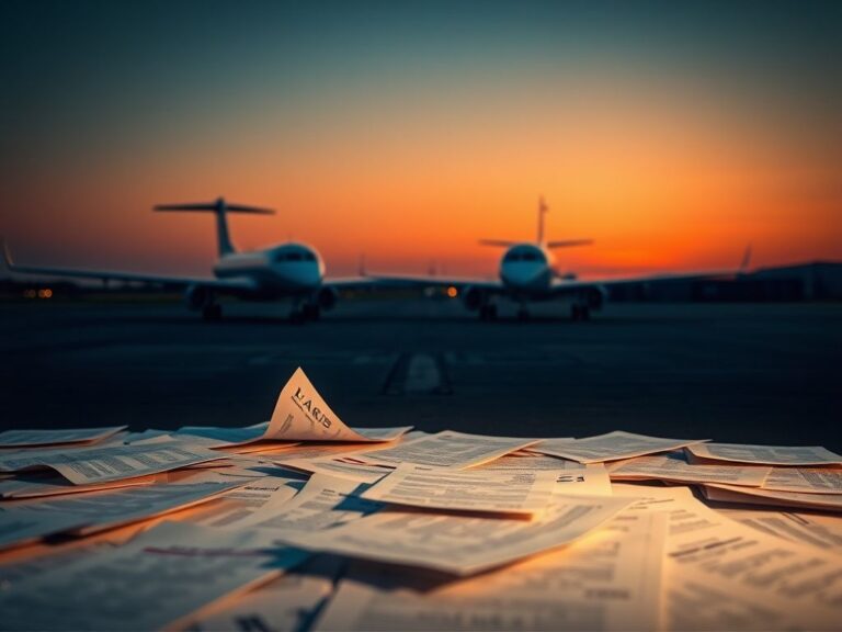 Flick International Empty airport runway at twilight symbolizing urgency and legal disputes