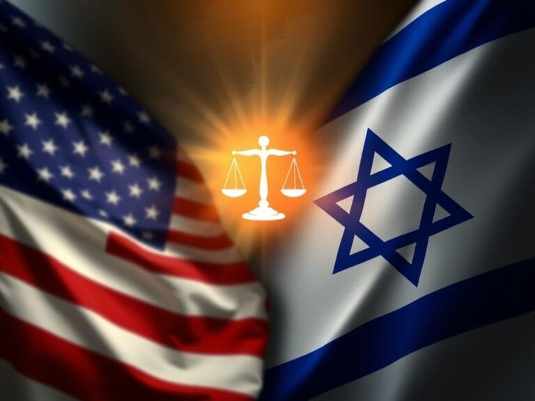 Flick International Abstract representation of the U.S.-Israel alliance with blended flags and a Middle Eastern map