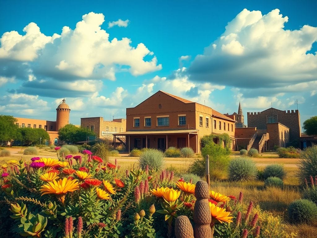 Flick International Vibrant landscape of the Oshana region in Namibia showcasing traditional and colonial architecture