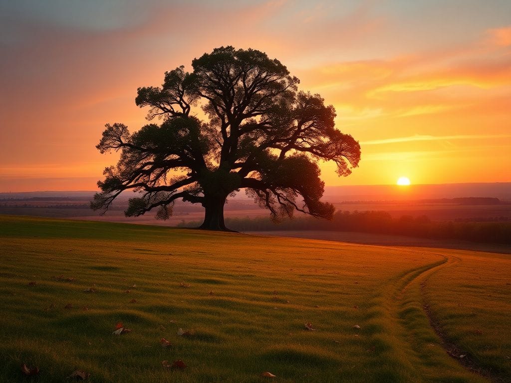 Flick International A serene landscape featuring a large oak tree symbolizing stability and growth