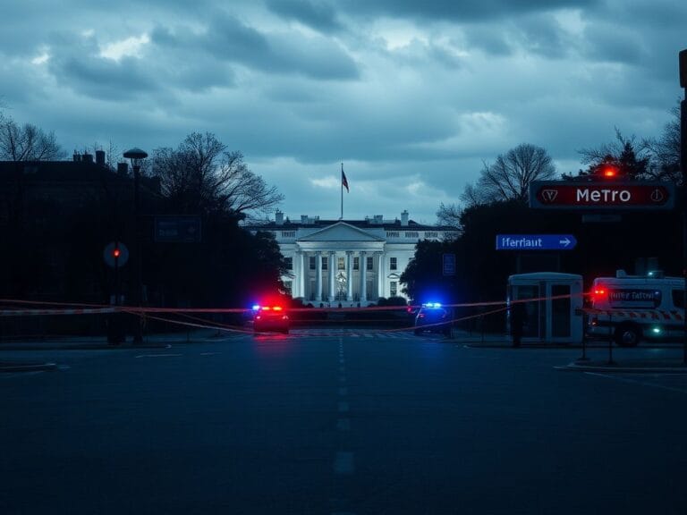Flick International Somber scene near the White House with police barricades after shooting incident