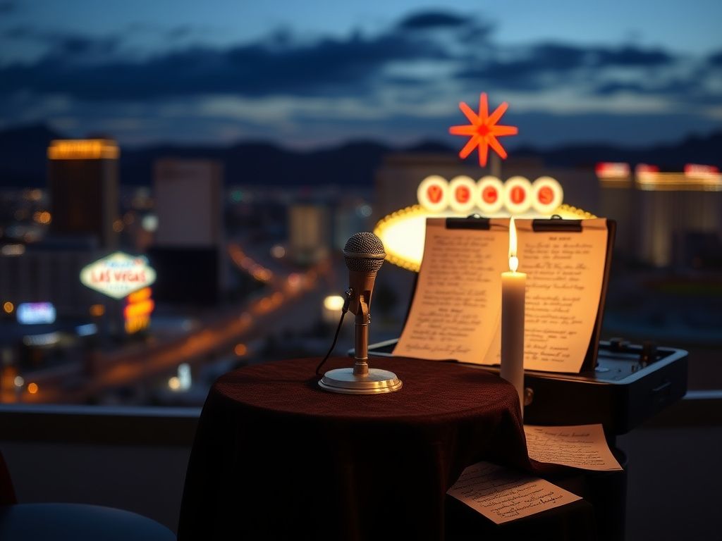Flick International A vintage microphone on a table draped with dark velvet cloth beside scattered music sheets, symbolizing live performance legacy.
