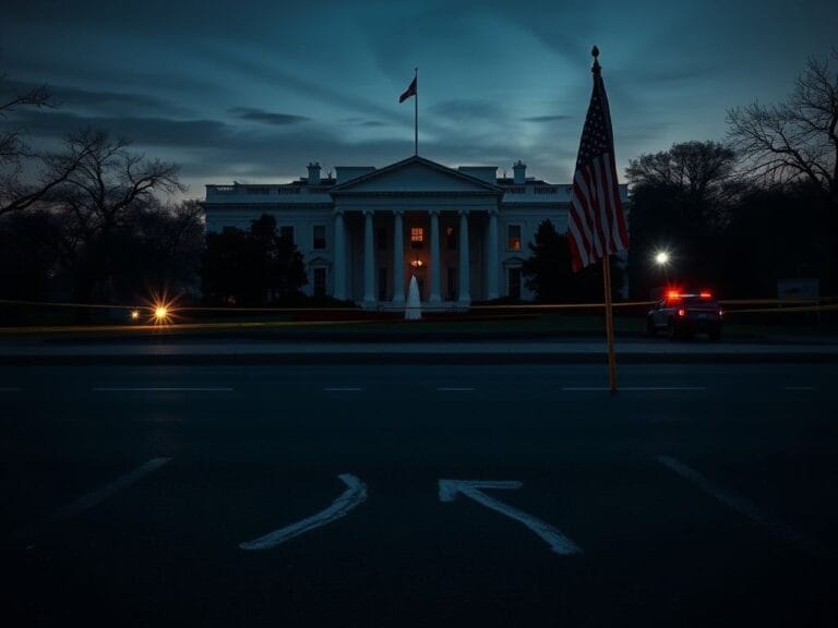 Flick International somber scene in front of the White House with chalk outlines marking the spots of shot National Guardsmen