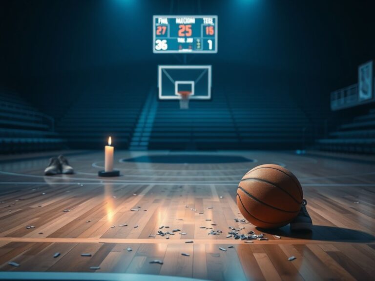 Flick International Abandoned basketball on court surrounded by confetti and candlelight