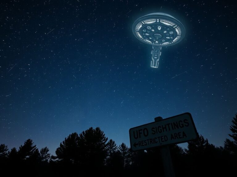 Flick International Futuristic spacecraft hovering above a forest at night