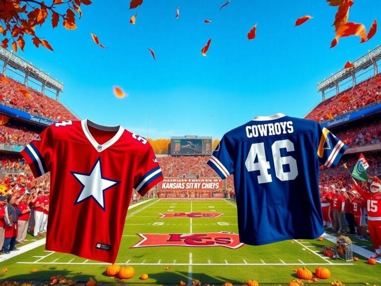 Flick International Vibrant football stadium showcasing Dallas Cowboys and Kansas City Chiefs jerseys